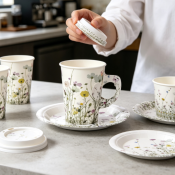 Wildflower-Print Paper Cup Set