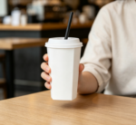 Minimalist Pure White Thickened Disposable Coffee Paper Cup with Straw