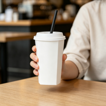 Minimalist Pure White Thickened Disposable Coffee Paper Cup with Straw