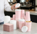 Sweet Light Pink Scalloped-Edge Insulated Coffee Cup Set with Lids