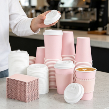Sweet Light Pink Scalloped-Edge Insulated Coffee Cup Set with Lids