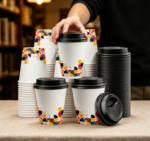 Modern Geometric Color-Block Paper Cup with Lid (Commercial Grade)