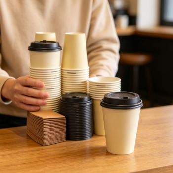 Solid-Color Kraft Paper Cups with Lids