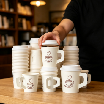 Minimalist Hand-Drawn Coffee Paper Cup with Handle (Thickened)