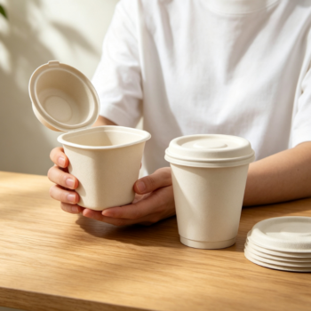 Biodegradable Square Sugarcane Pulp Cups with Lids