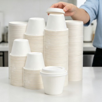 Matte Pure White Ribbed Biodegradable Paper Cups
