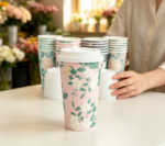 Vintage-Style Floral Paper Cups with Lids (Girly Aesthetic)