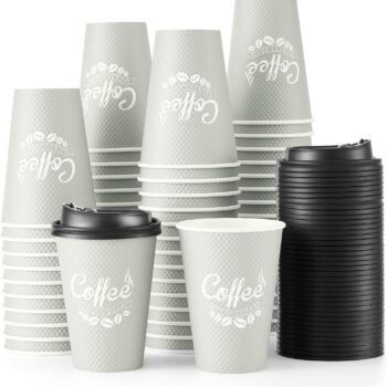 Insulated Ripple-Wall Disposable Paper Cups with Universal Lids – Suitable for Hot/Cold Drinks and Travel