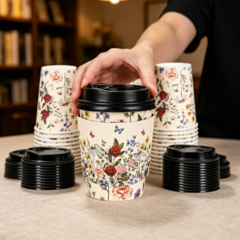 Vintage Pastoral Floral Print Paper Cup with Lid